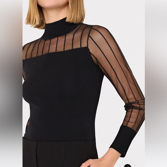 Milly Black Sheer mock neck long Sleeve Top size s - Picture 13 of 15